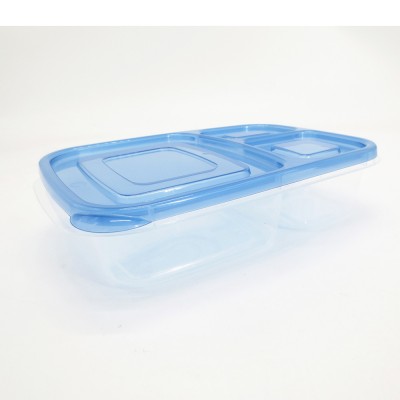 Disposable PP 3 Compartments Food Container with Flat Lid Microwave Freezer Dishwasher Safe Bento Lunch Box BPA Free